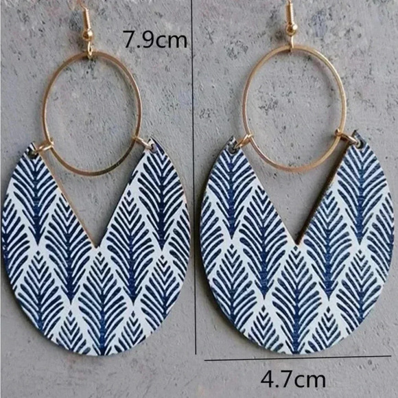 🔵NEW Leaf Pattern Round Drop Earrings - Picture 3 of 6